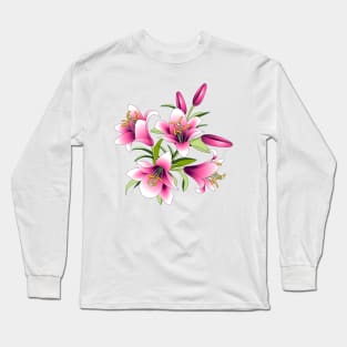 Beautiful bouquet of bright pink lilies Long Sleeve T-Shirt